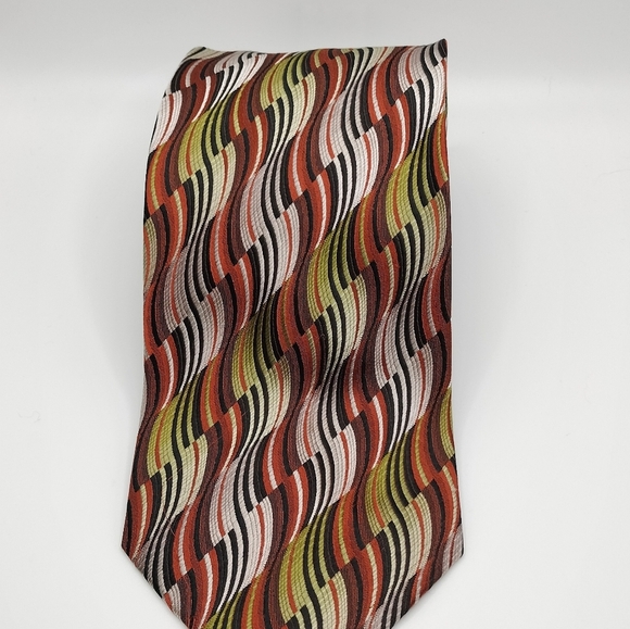 Dona/Dona Mens Silk Tie Necktie Hand Made Swirl Retro Hippie Neutral - Picture 7 of 9